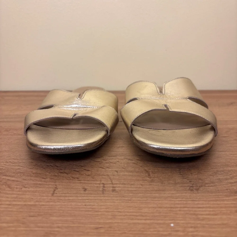 TROTTERS Nell Slide Sandal Women Size 11 Gold Leather Slip On Flat Summer Resort